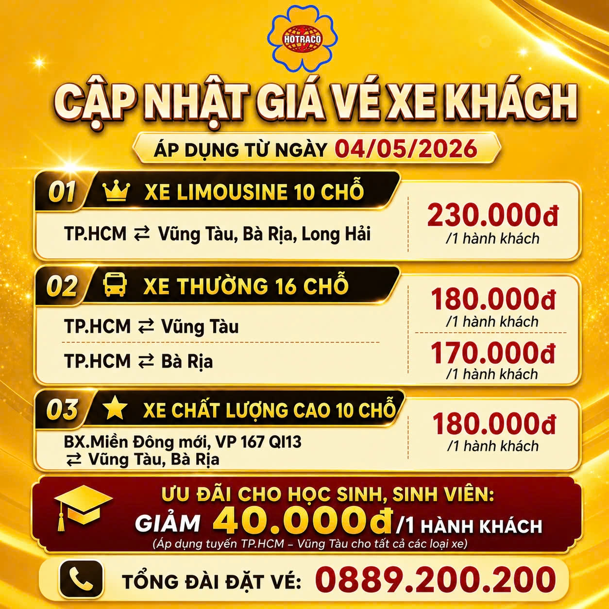 Read more about the article 📢 CÔNG TY HOA MAI THÔNG BÁO GIẢM GIÁ VÉ TỪ 04/05/2026 📢